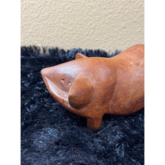 Primitive Hand-Carved Wooden Pig Figurine Made In Thailand - Picture 3 of 8